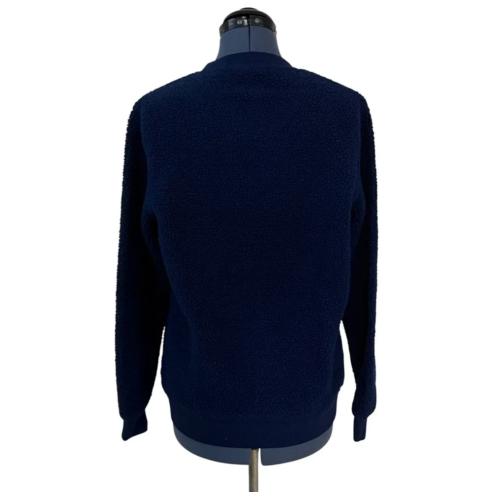Vintage Vail Navy Blue Sherpa Teddy Fleece Crewneck Pullover Apres Ski Cabin S
